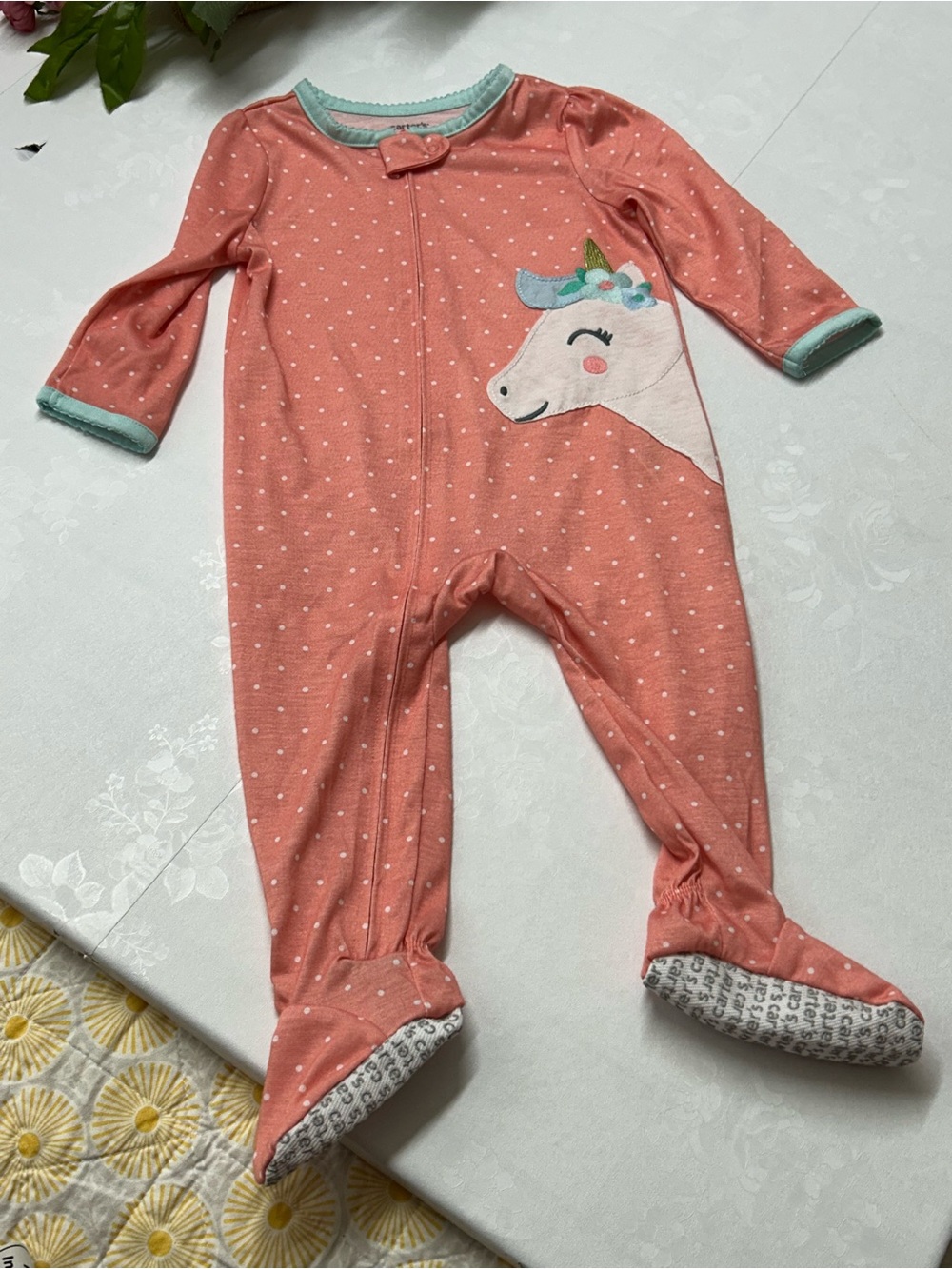 Unbranded Coral Unicorn Footed One-Piece for Kids